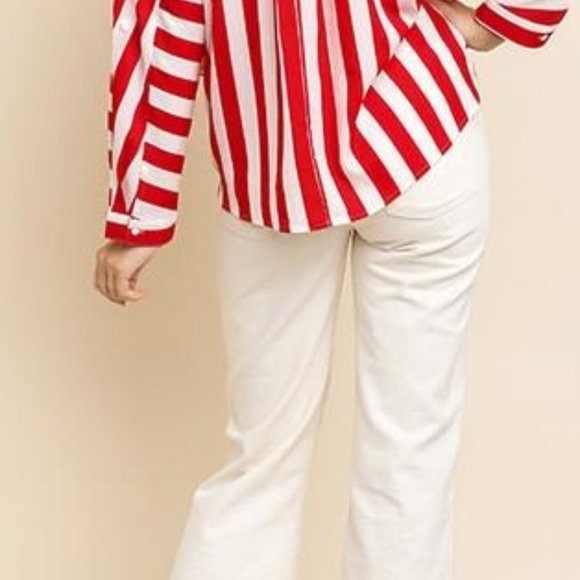 Striped Long Roll Up Dolman Sleeve button Up - Picture 5 of 8